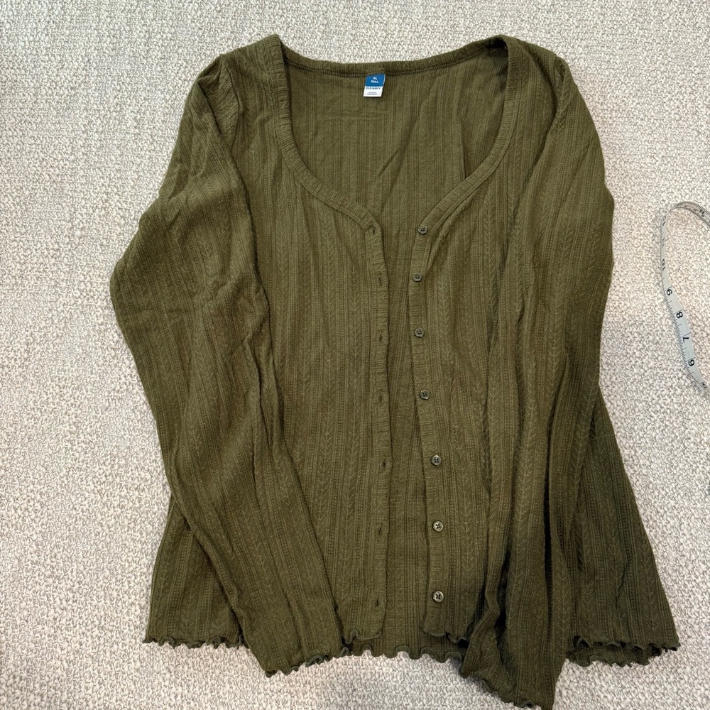 Old Navy Green Ribbed Button Down Blouse